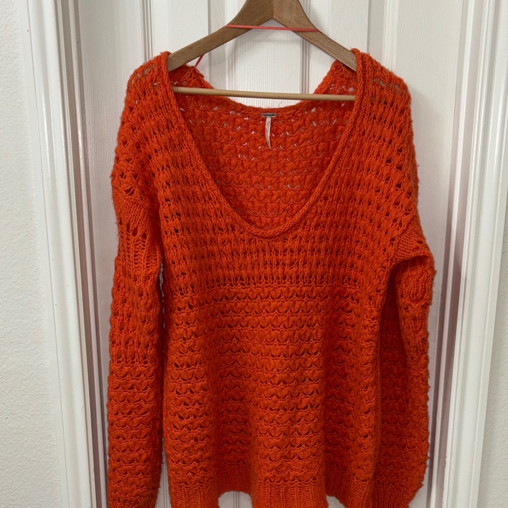 Free People Vibrant Orange V-Neck Sweater - Picture 4 of 8